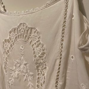 Johnny Was White Silk Cotton Siren Eyelit Embroidered Slip Dress MSRP $515